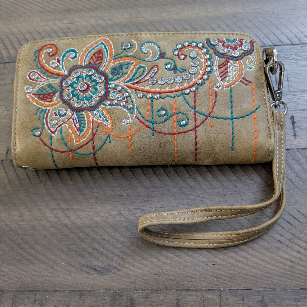 Montana West Tan Embroidered Wallet